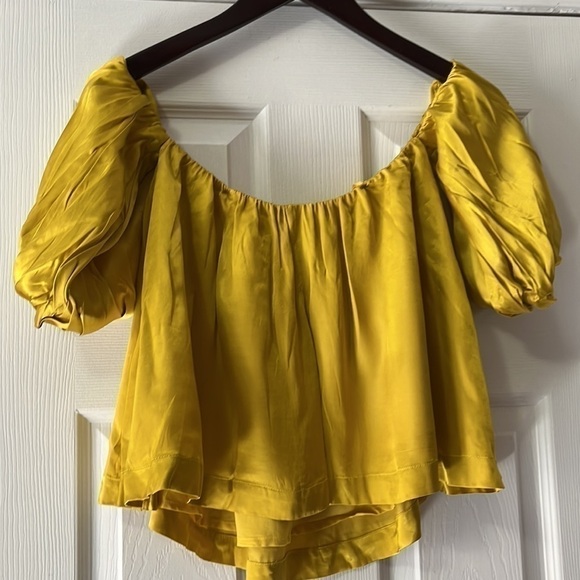 Urban Outfitters Mustard Satin Off-Shoulder Blouse Small - Picture 3 of 11